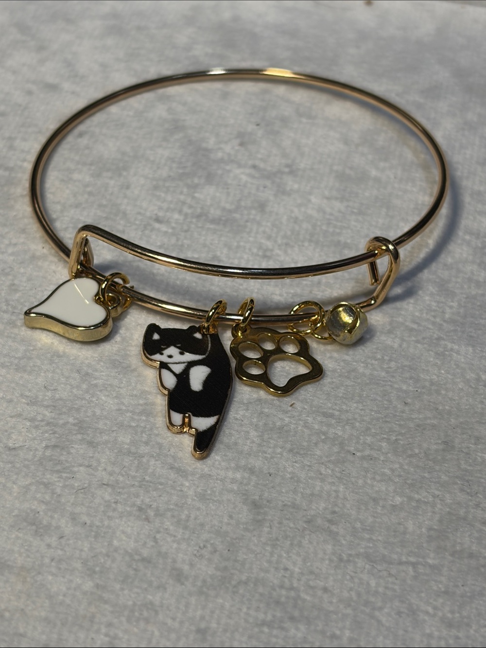 Cattitude Gold Adjustable Charm Bangle Bracelet